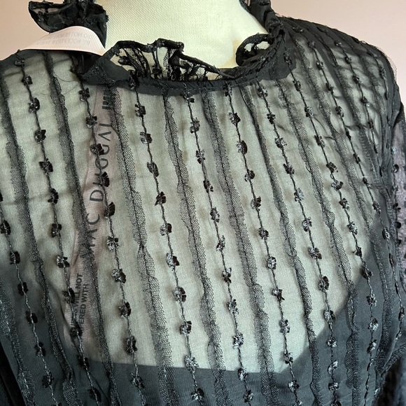 Ieena for Mac Duggal Black Embroidered Long Sleeve Ruffle Dress Size 14 NWT - Picture 5 of 10